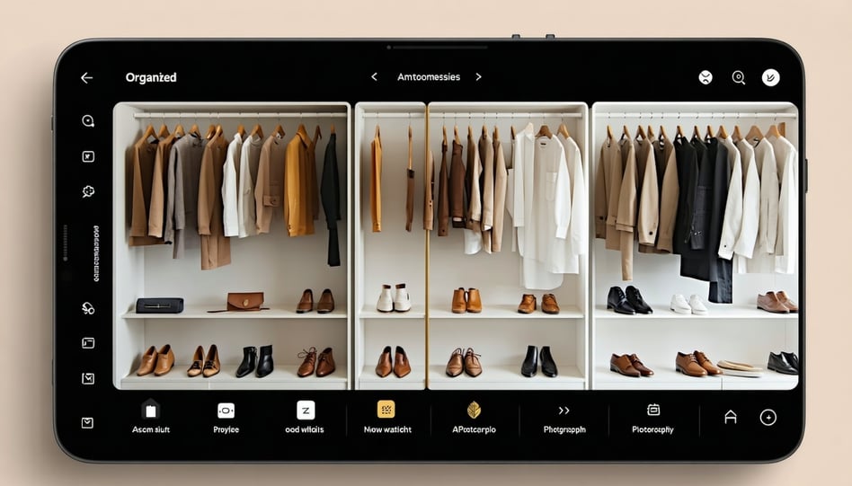 Digital wardrobe app interface showing organized outfits and personalized recommendations